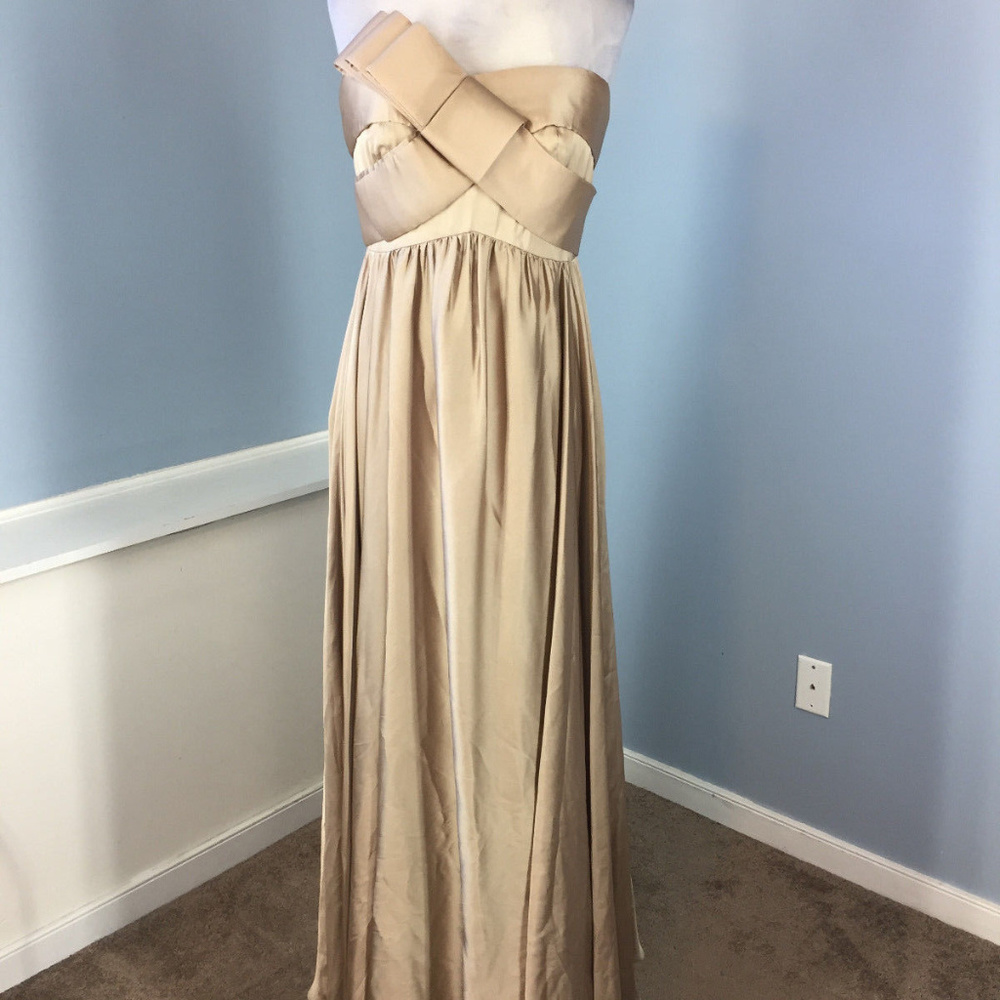 JS Coll brown gold Strapless Formal Gown Dress 4 6